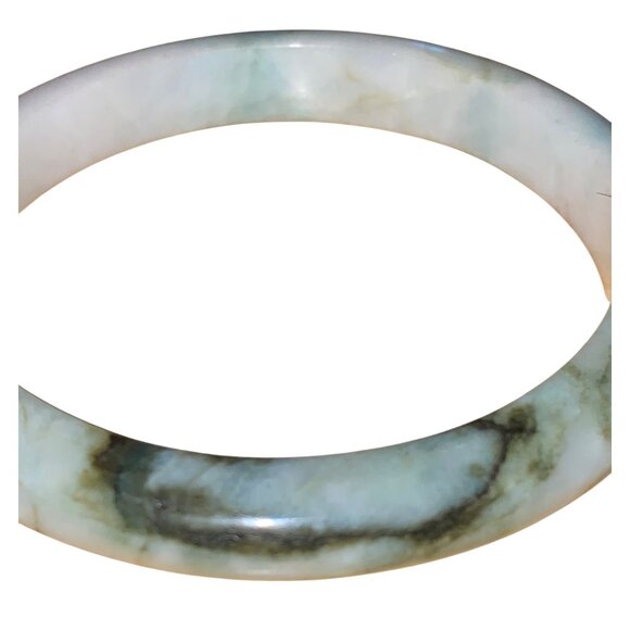 Jadeite Stone Bangle Bracelet White & Green Grade A - Picture 5 of 6
